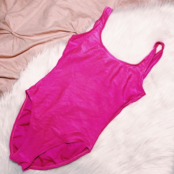 Vintage Other - Vintage Hot Pink Ribbed One Piece Swimsuit